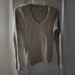 Faded Glory Beige Ribbed V-Neck Sweater